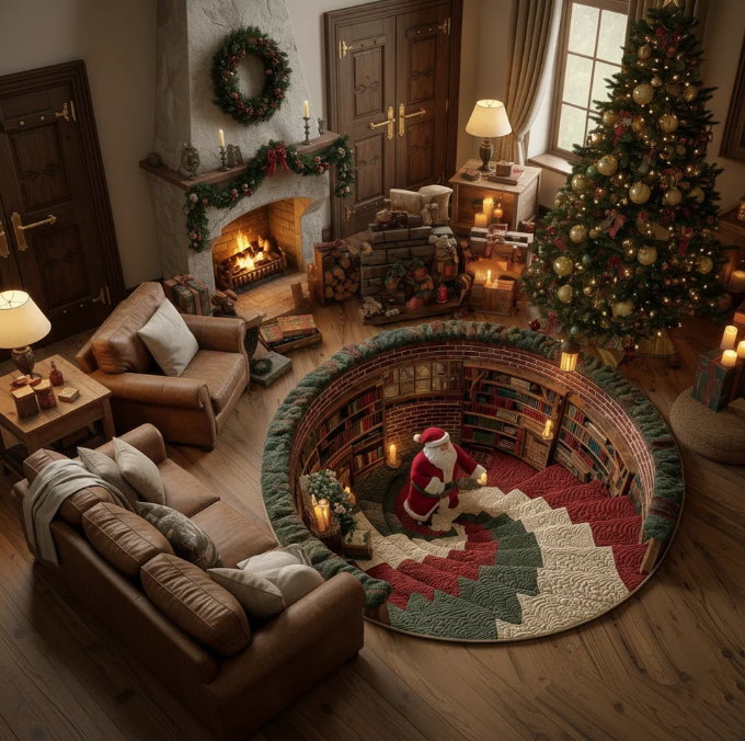 Christmas 3D Optical Illusion Round Rug